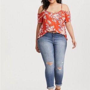 Super Soft V-Neck Strappy Cold Shoulder Top